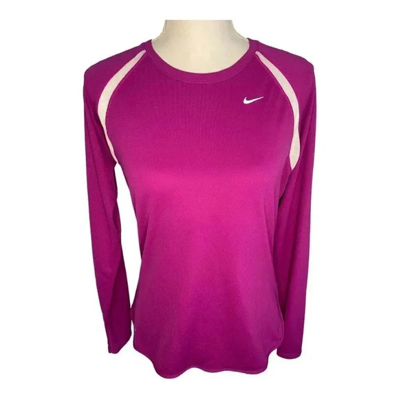 Nike Women’s Medium Dri-fit Long‎ Sleeved Workout Shirt in Burgundy - Picture 1 of 4